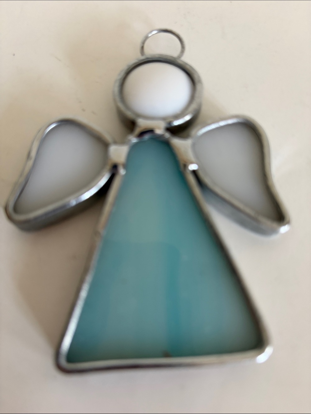 Vintage Stained Glass Angel Suncatcher - Blue & White